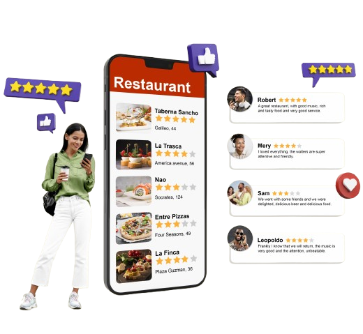 Dashboard showing Google My Business updates including reviews, images, and business info edits